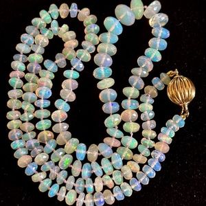 4.5mm to 8.5mm Ethiopian Opals Hand Knotted - 14K Solid Yellow Gold Clasp